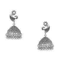 Lootkabazaar Oxidised Silver Peacock Jhumka Earrings For Womens (JEOJ81805)